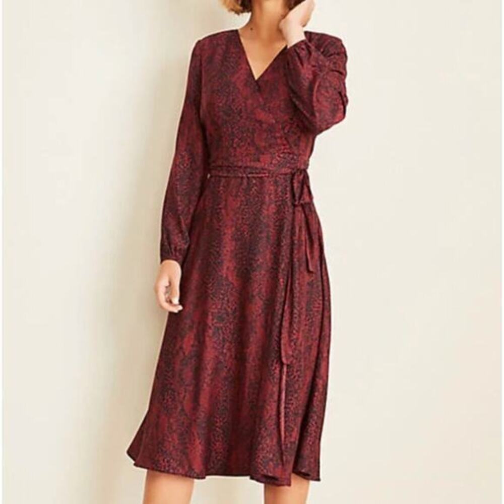 Ann Taylor snake print wrap dress, size 16